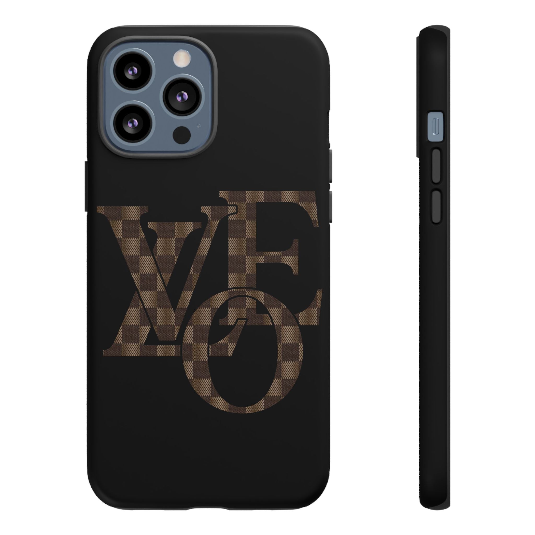 Black Tough Phone Case with Checkerboard "LOVE' Monogram — Protective iPhone Cover