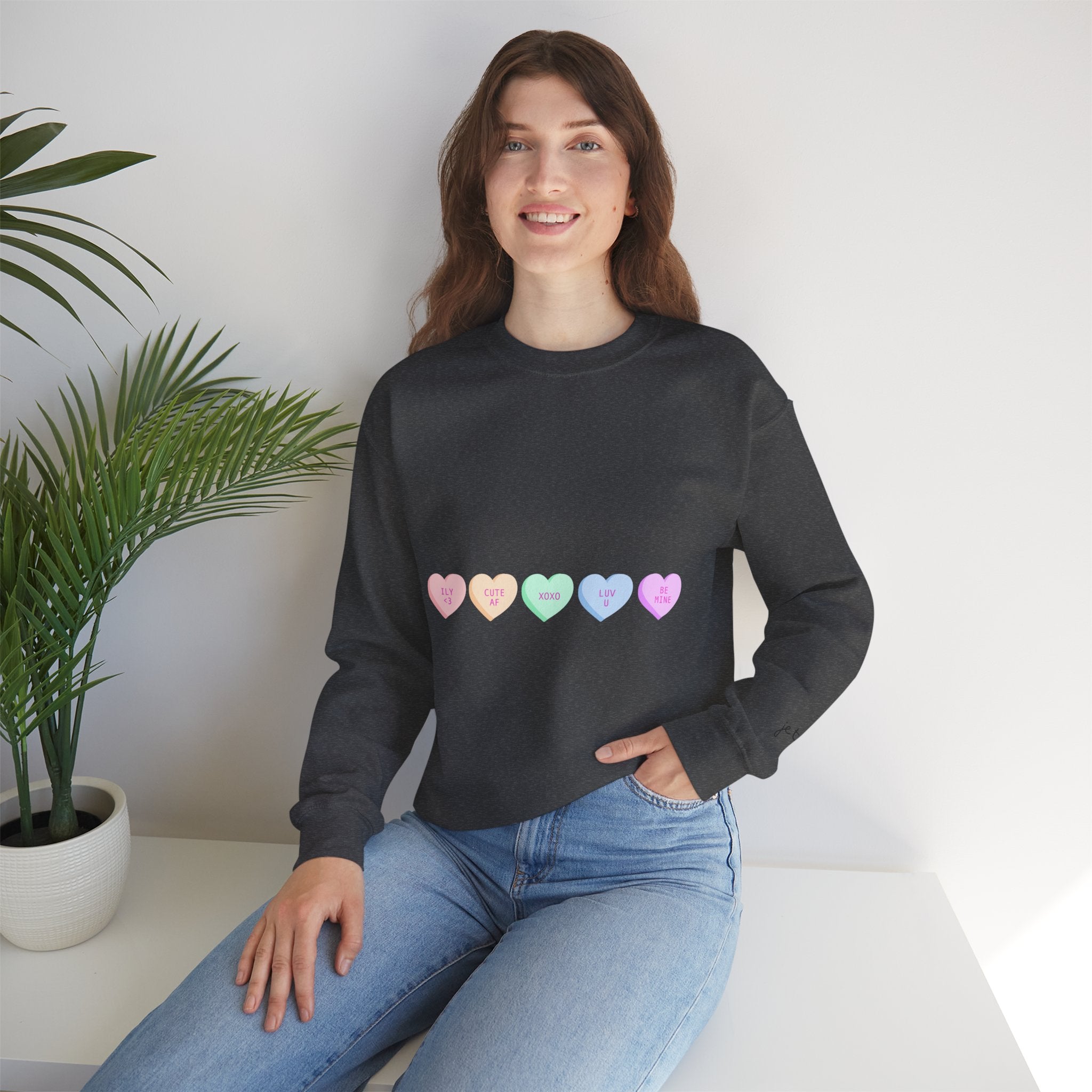 Pastel Conversation Hearts Crewneck Sweatshirt