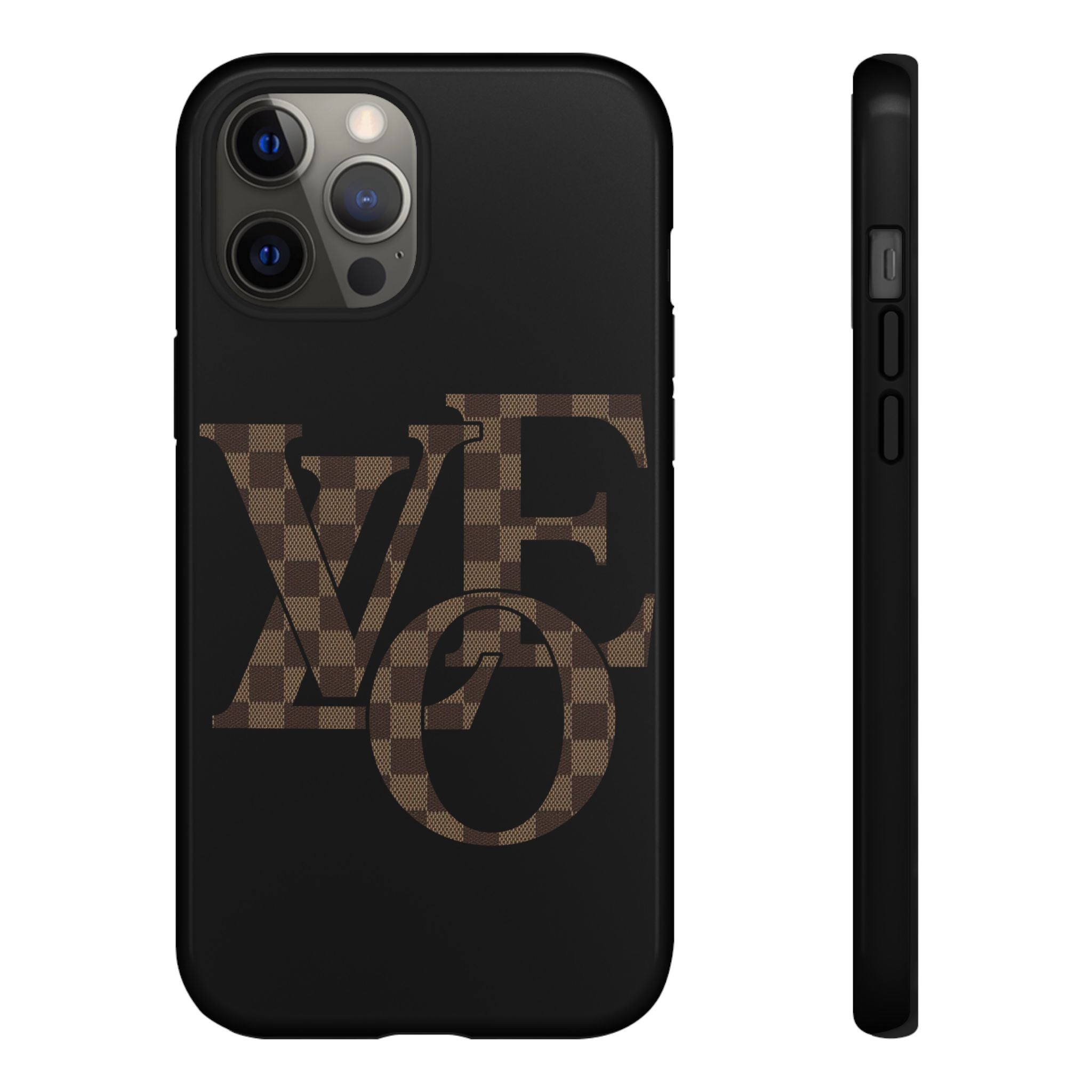 Black Tough Phone Case with Checkerboard "LOVE' Monogram — Protective iPhone Cover