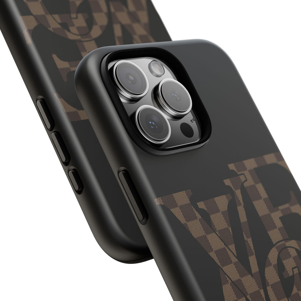 Black Tough Phone Case with Checkerboard "LOVE' Monogram — Protective iPhone Cover