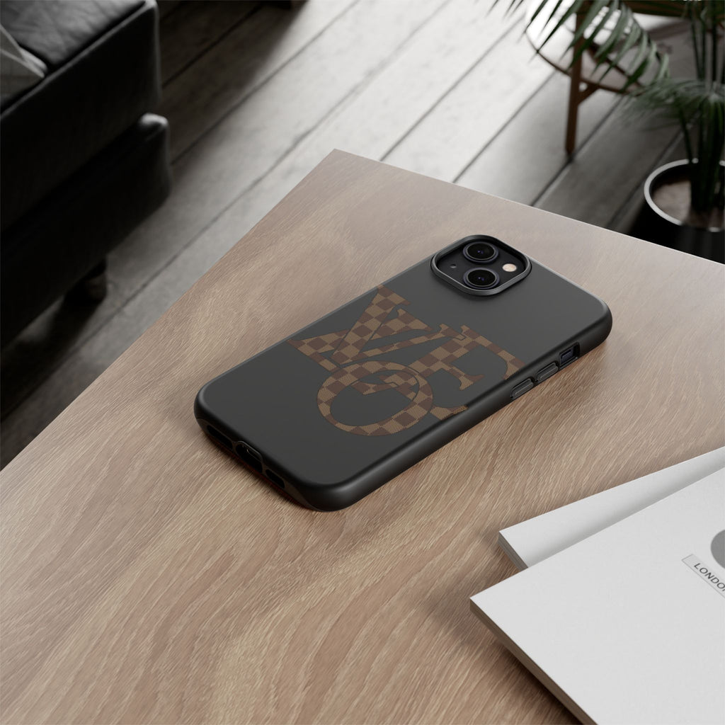 Black Tough Phone Case with Checkerboard "LOVE' Monogram — Protective iPhone Cover