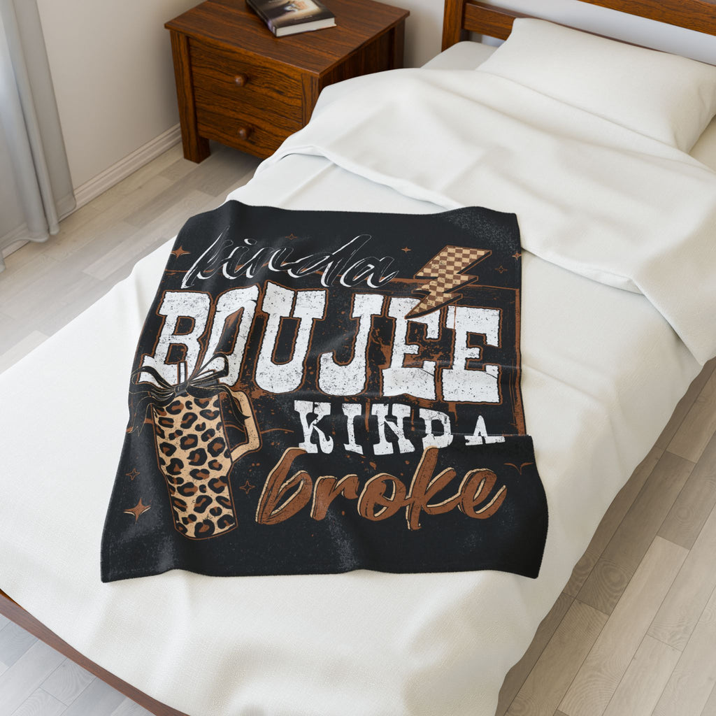 Velveteen Plush Blanket — "Kinda Boujee Kinda Broke" Leopard Gift Throw