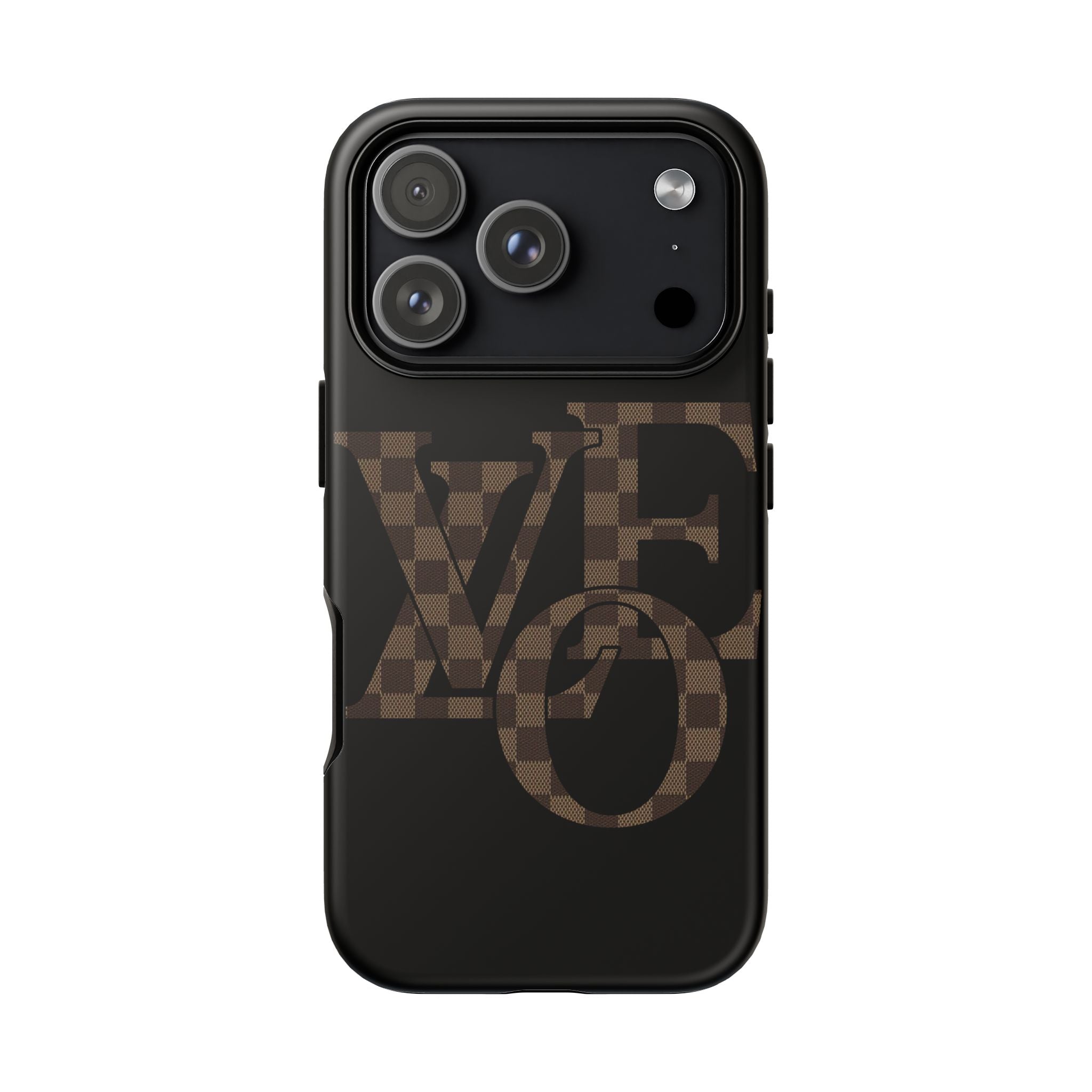 Black Tough Phone Case with Checkerboard "LOVE' Monogram — Protective iPhone Cover
