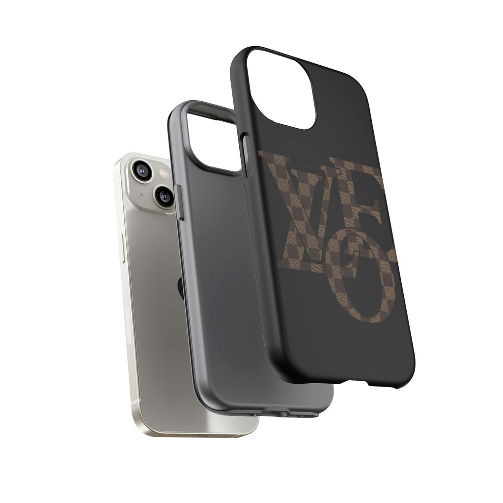 Black Tough Phone Case with Checkerboard "LOVE' Monogram — Protective iPhone Cover