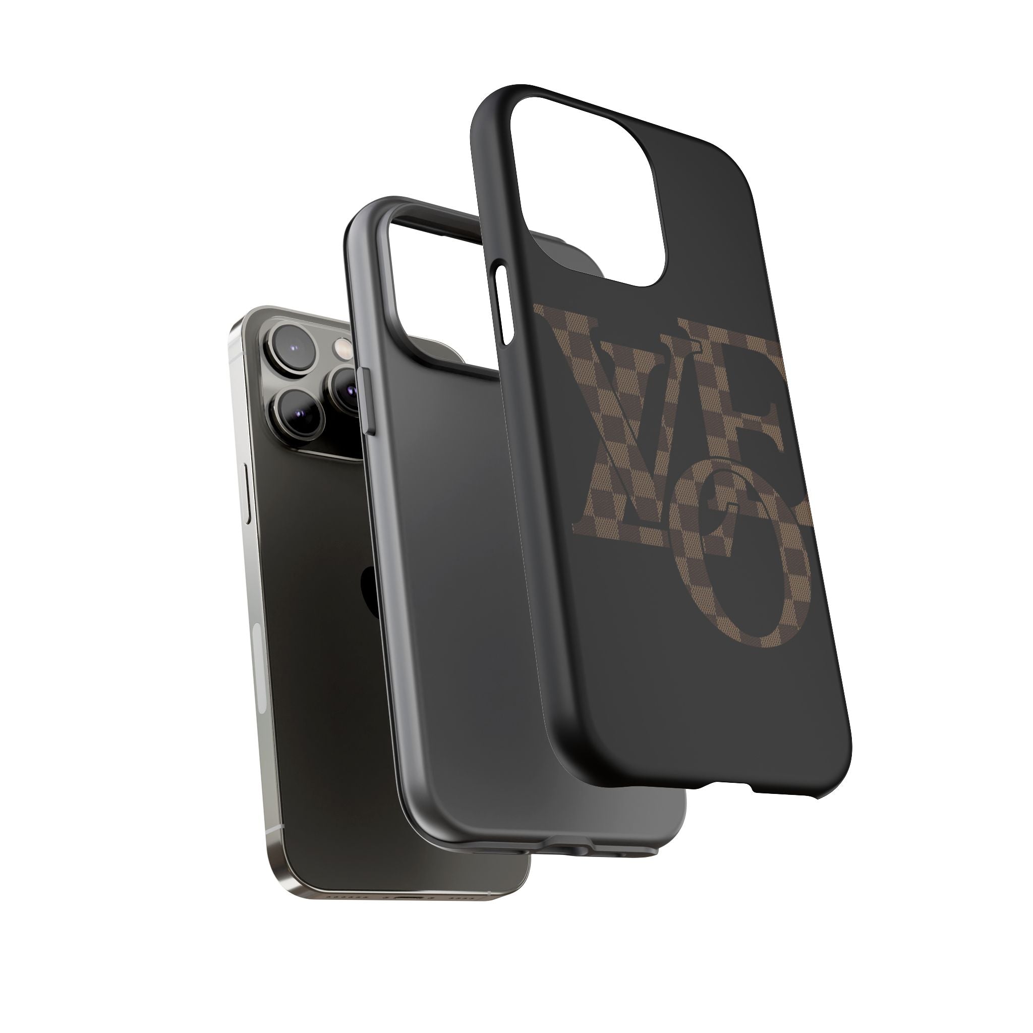 Black Tough Phone Case with Checkerboard "LOVE' Monogram — Protective iPhone Cover