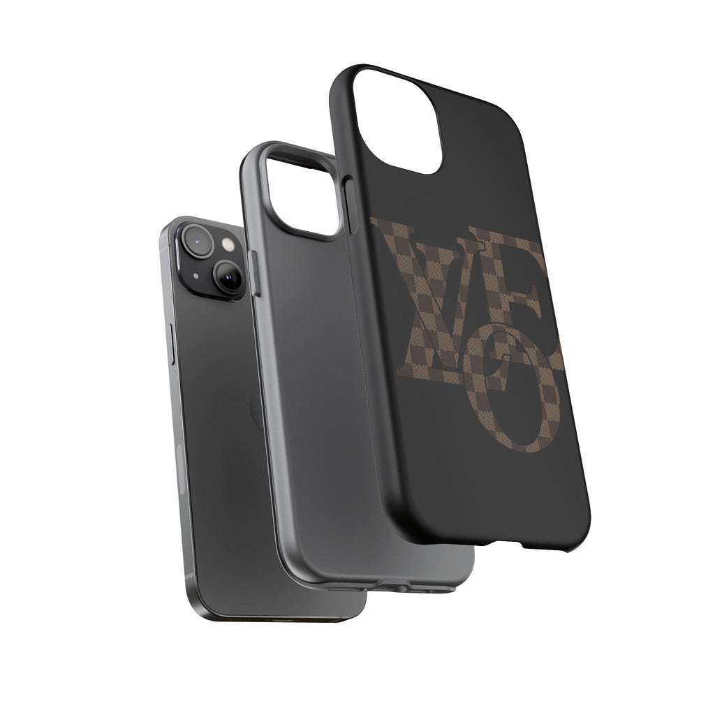 Black Tough Phone Case with Checkerboard "LOVE' Monogram — Protective iPhone Cover