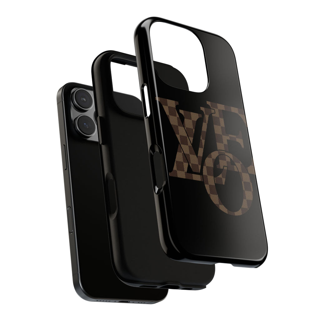 Black Tough Phone Case with Checkerboard "LOVE' Monogram — Protective iPhone Cover