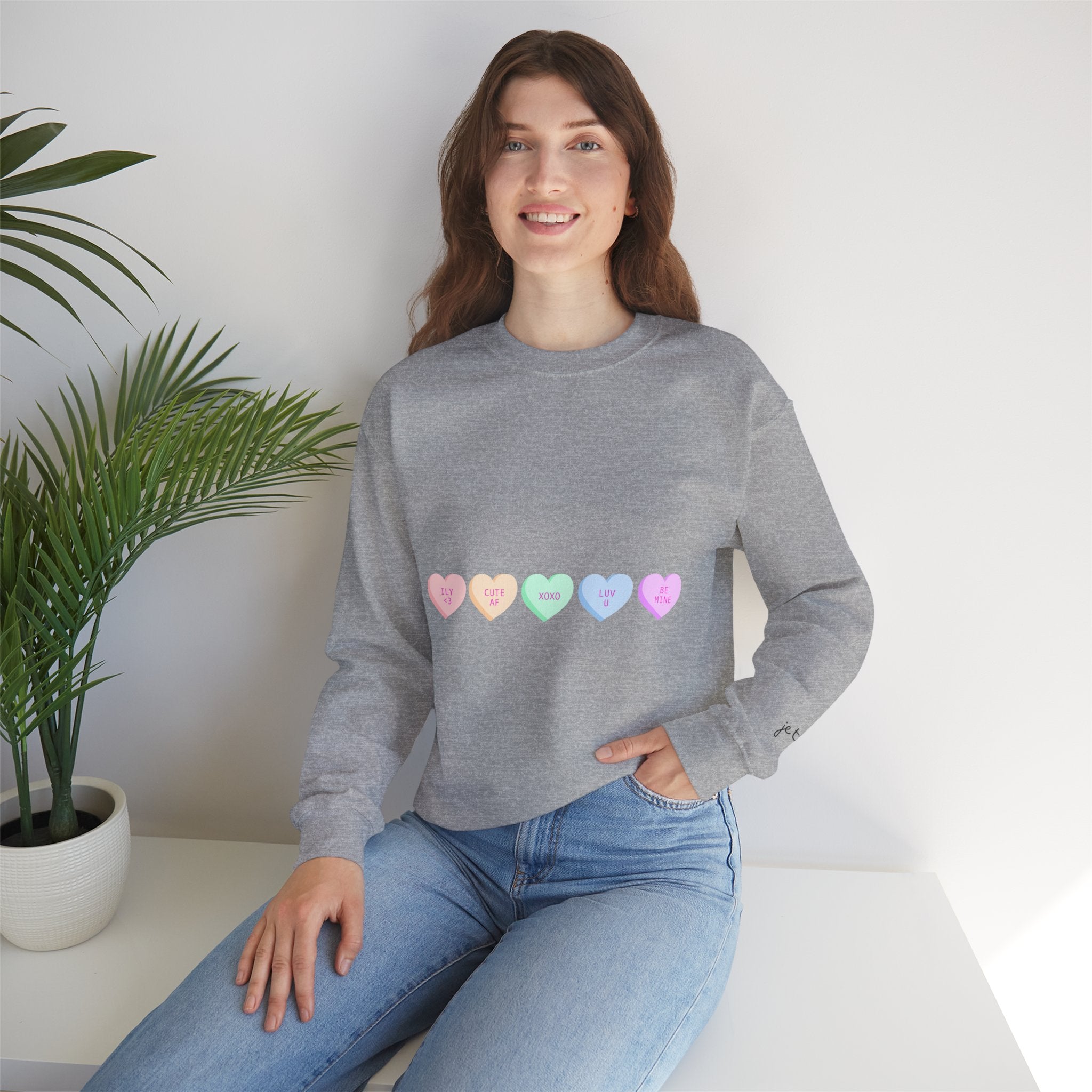 Pastel Conversation Hearts Crewneck Sweatshirt