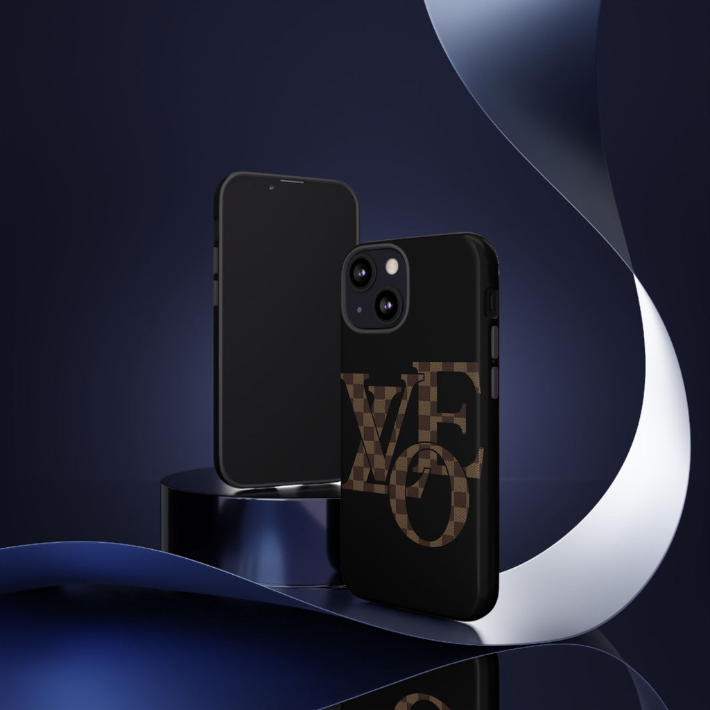 Black Tough Phone Case with Checkerboard "LOVE' Monogram — Protective iPhone Cover