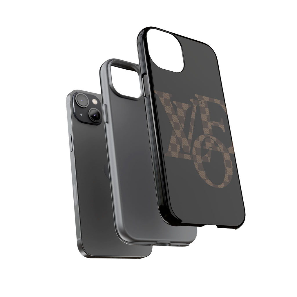 Black Tough Phone Case with Checkerboard "LOVE' Monogram — Protective iPhone Cover