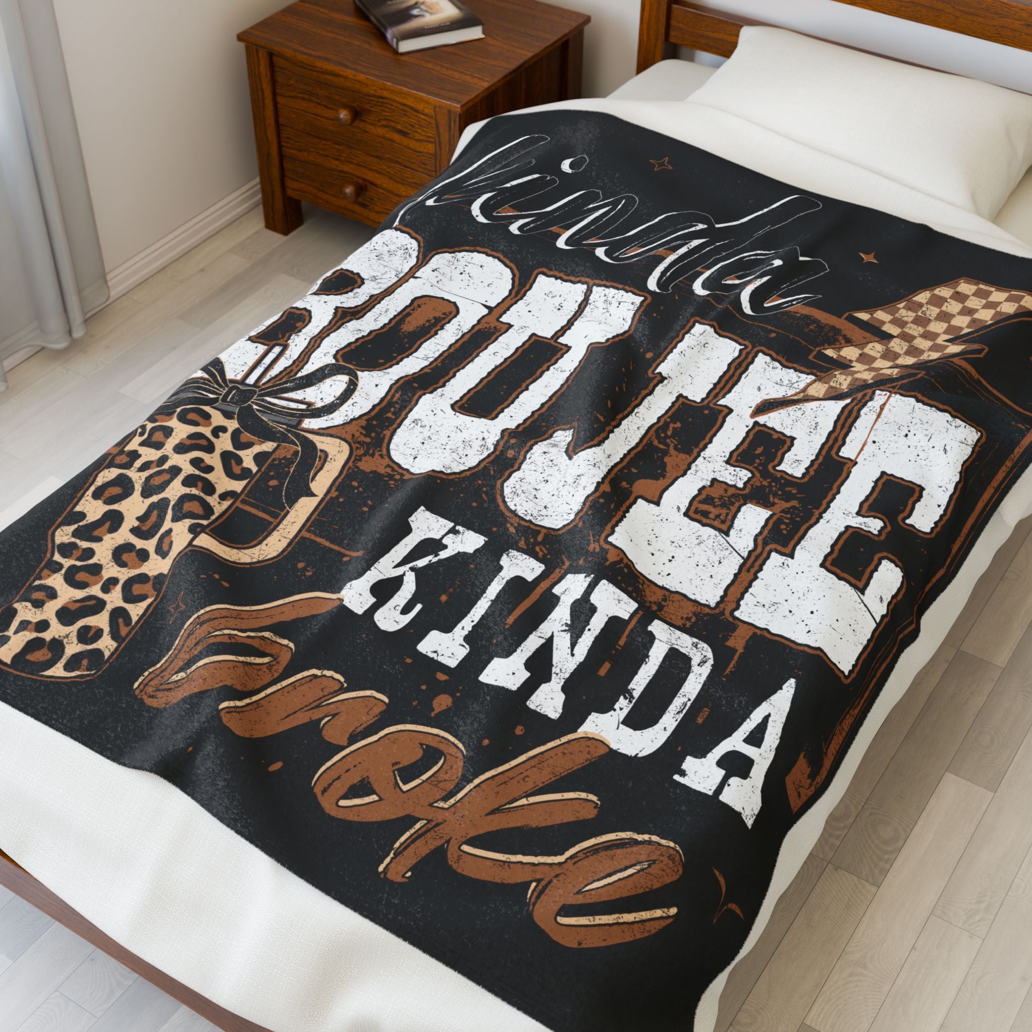 Velveteen Plush Blanket — "Kinda Boujee Kinda Broke" Leopard Gift Throw