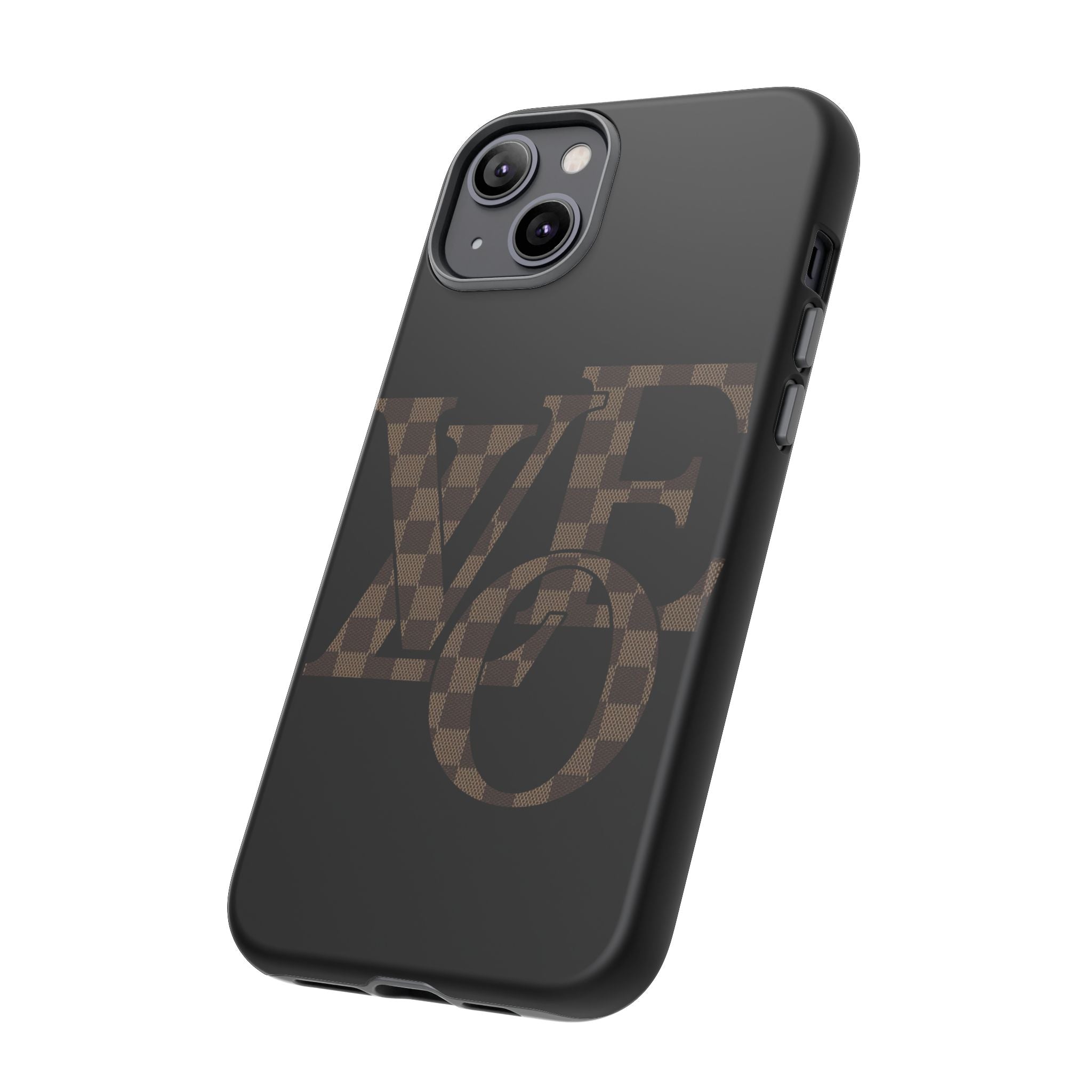 Black Tough Phone Case with Checkerboard "LOVE' Monogram — Protective iPhone Cover
